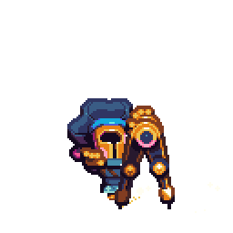 A gif of Puzzle Knight from Shovel Knight Pocket Dungeon. He is rotating his oversized drawing compass in a circle and flourishing with his hands. He is seemingly smiling.